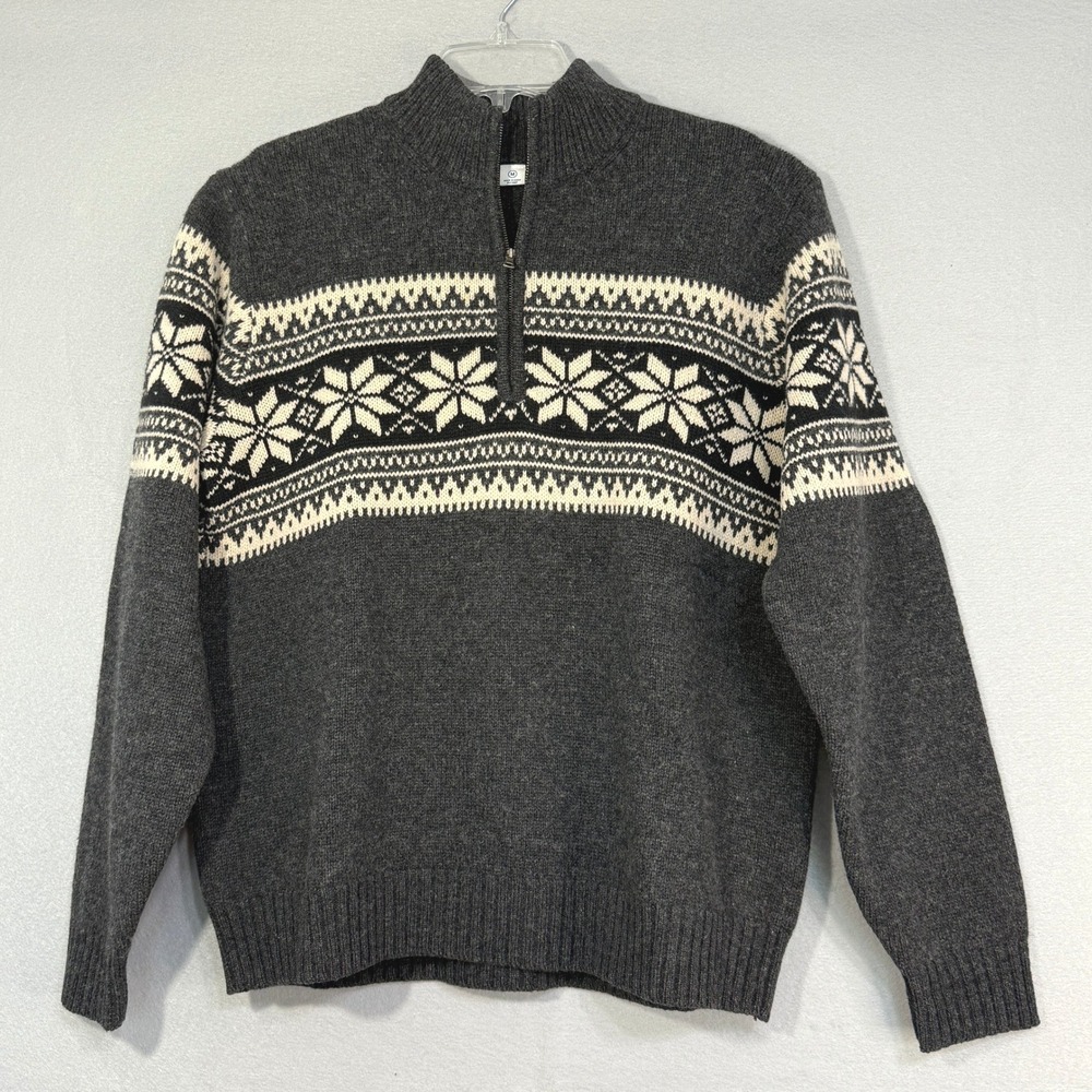 Uniqlo Men's Wool‎ Sweater Size M Nordic Snowflake Fair Isle 1/2 Zip Fair Isle
